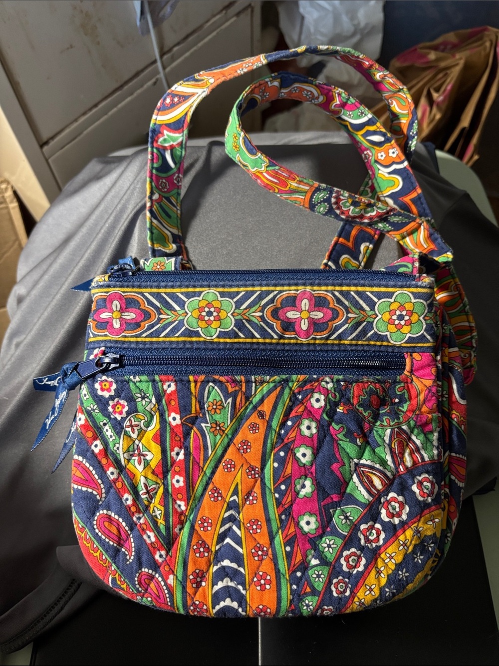 Vera Bradley Navy Floral Paisley Quilted Crossbody Bag